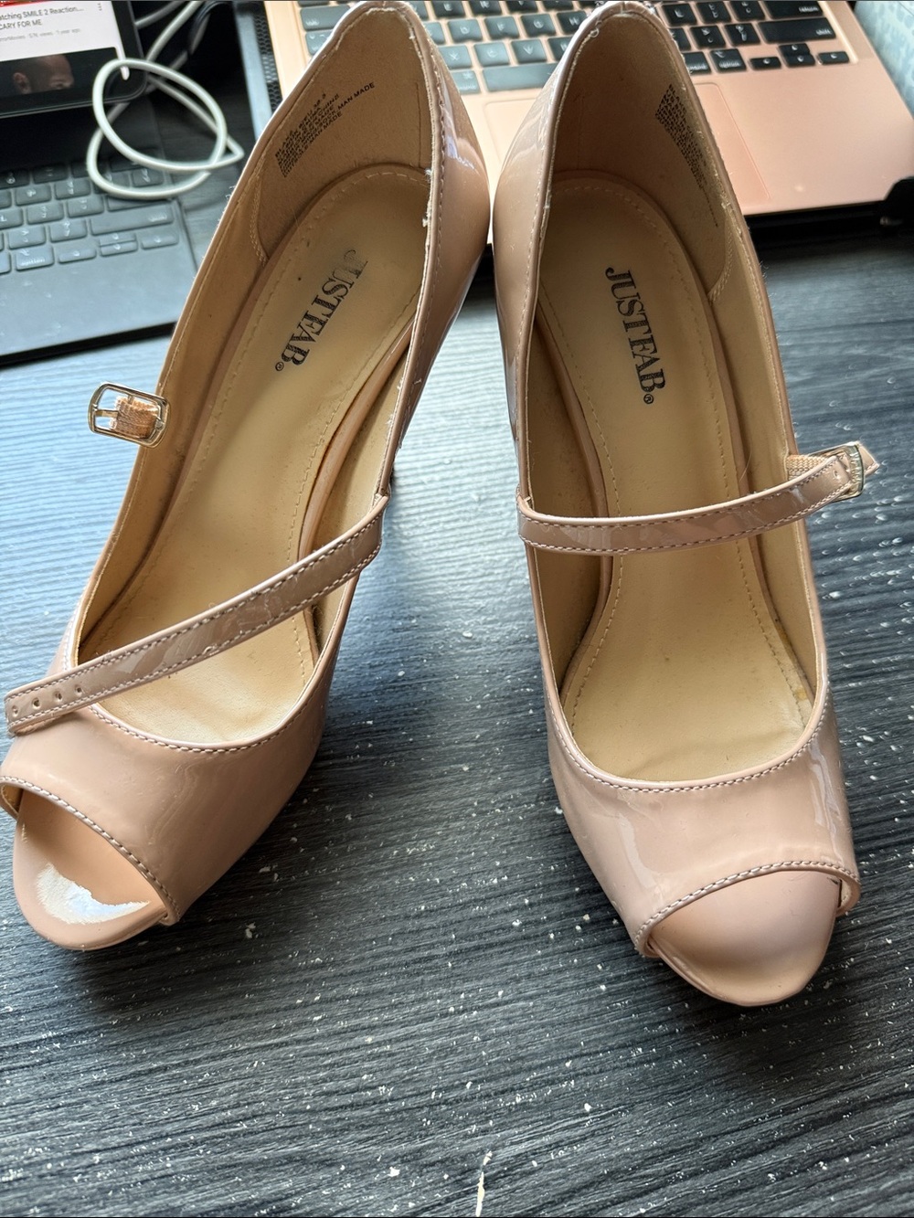 JustFab Blush Patent Mary Jane Peep-Toe Heels